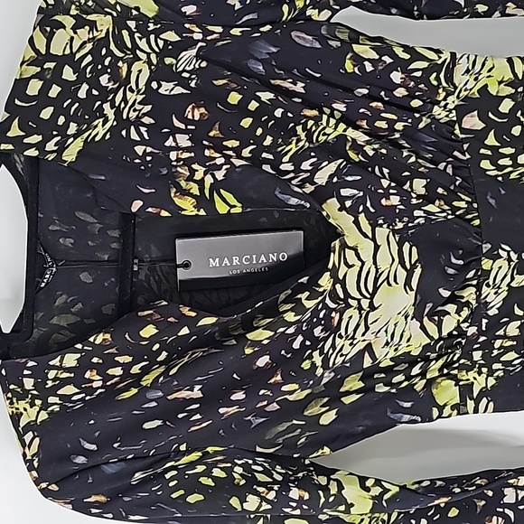 Marciano Black w Green Dark Forest Floral Deep Whimsigoth Vneck Maxi Dress - Picture 3 of 16